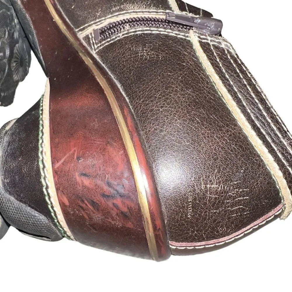 Jambu‎ brown leather block heel and side zip booties women's size 7.5